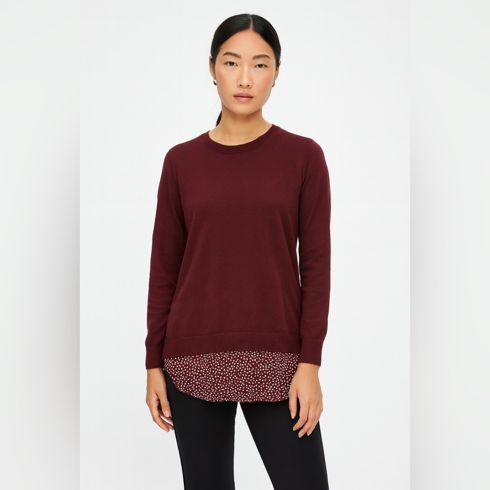 Loft Burgundy Patterned  Layered Sweater.    Size-Medium